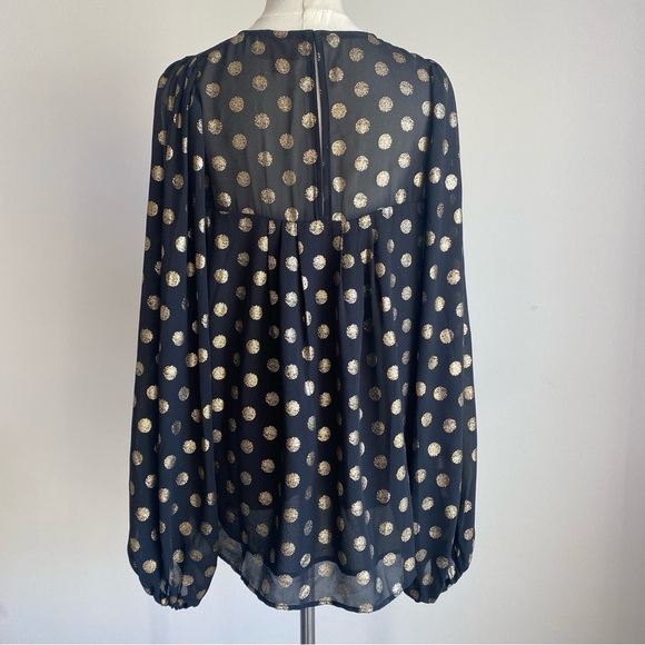 SHOW ME YOUR MUMU Long Sleeve Black Top Gold Polka Dot Bishop Sleeves Size M - Picture 7 of 16